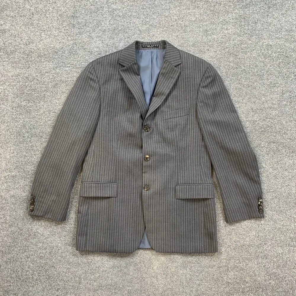 Vintage Hugo Boss Blazer Mens 38S Short Gray Wool Rossellini Pinstripe 3-Button